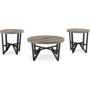 Signature Design by Ashley Deanlee Contemporary Table Set with Metal Frame, Set of 3, Light Brown & Black