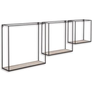 Signature Design by Ashley Efharis Shadow Box Set, 3 Piece Wall Shelf, Natural & Gold Finish(Contemporary)