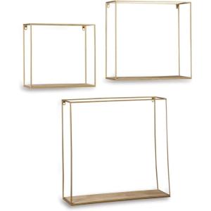 Signature Design by Ashley Efharis Shadow Box Set, 3 Piece Wall Shelf, Natural & Gold Finish(Efharis)