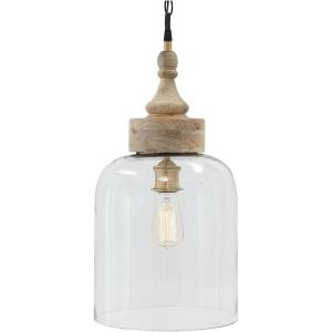 Signature Design by Ashley Faiz Rustic 20.5″ Natural Wood & Glass Pendant Light, Brown & Clear(Dome)