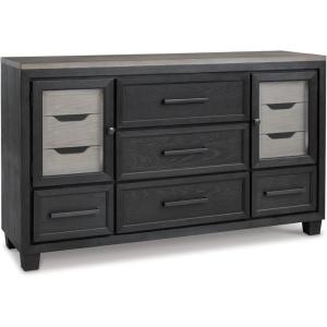 Signature Design by Ashley Foyland Contemporary Dresser with Felt-Lined Top Drawer, Black & Beige