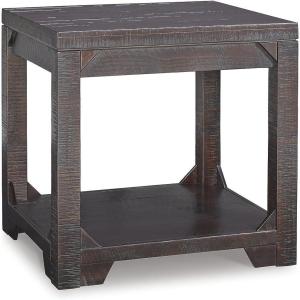 Signature Design by Ashley Fregine Farmhouse Square End Table with Floor Shelf, Weathered White Finish(Rustic Brown)