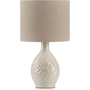 Signature Design by Ashley Garinton Contemporary Distressed Ceramic Table Lamp with On-Off Switch, White & Beige