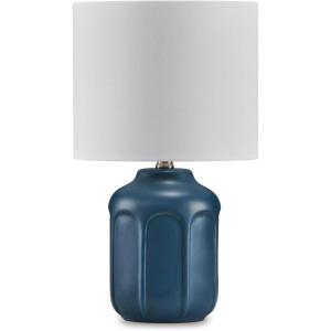 Signature Design by Ashley Gierburg Minimalist Ceramic Table Lamp with On-Off Switch, Blue & White(Blue & White)