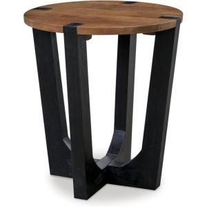 Signature Design by Ashley Hanneforth Farmhouse End Table with Angled Solid Wood Legs, Light Brown & Black