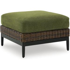 Signature Design by Ashley Horizon Hall Casual Nuvella Weather Resistant Fabric Square Outdoor Ottoman with Cushion, Green & Light Brown