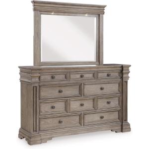 Signature Design by Ashley Hyanna Rustic Smooth-Gliding 6-Drawer Dresser and Mirror with Safety Stop, Light Brown(Light Grayish Brown)