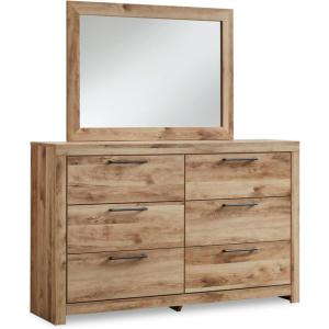 Signature Design by Ashley Hyanna Rustic Smooth-Gliding 6-Drawer Dresser and Mirror with Safety Stop, Light Brown(Tan Brown)
