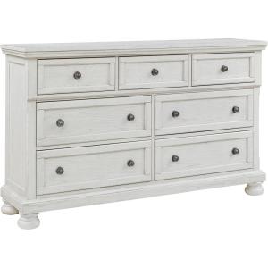 Signature Design by Ashley Hyanna Rustic Smooth-Gliding 6-Drawer Dresser and Mirror with Safety Stop, Light Brown(White)