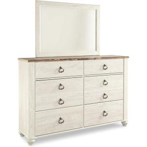 Signature Design by Ashley Hyanna Rustic Smooth-Gliding 6-Drawer Dresser and Mirror with Safety Stop, Light Brown(Whitewash/ Brown)