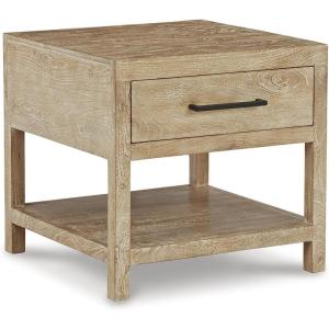 Signature Design by Ashley Johurst Rustic Square End Table, 1 Drawer and Fixed Lower Shelf, Rustic Brown(Light Brown)