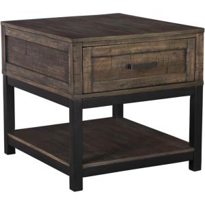 Signature Design by Ashley Johurst Rustic Square End Table, 1 Drawer and Fixed Lower Shelf, Rustic Brown(Rustic Brown)