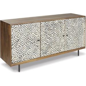 Signature Design by Ashley Kerrings Modern Glam Accent Cabinet, Brown Black and White(Rustic)
