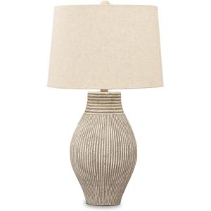 Signature Design by Ashley Layal Casual 29″ Textured Paper Composite Carved Base Single Table Lamp, Beige