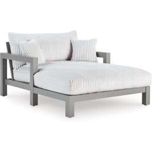Signature Design by Ashley Moonlight View Contemporary Outdoor Nuvella Weather Resistant Fabric Sofa with Cushion and 4 Throw Pillows, White & Light Gray(Outdoor Chaise Lounge with Cushion)