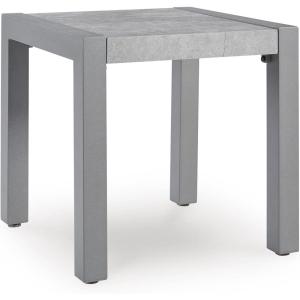 Signature Design by Ashley Moonlight View Contemporary Outdoor Nuvella Weather Resistant Fabric Sofa with Cushion and 4 Throw Pillows, White & Light Gray(Outdoor End Table)