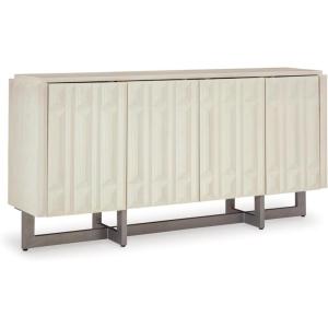 Signature Design by Ashley Ornawel Contemporary 4-Door Accent Cabinet with 2 Shelves, Step Pattern and Lightly Distressed Finish, White