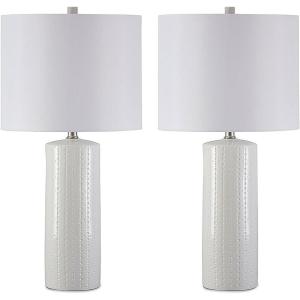 Signature Design by Ashley Steuben Textured Ceramic Table Lamp, 2 Count Lamps, 25″, Solid White(White)