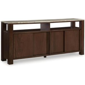 Signature Design by Ashley Tobinville Contemporary 4-Door Accent Cabinet with Fixed Shelves, Dark Brown
