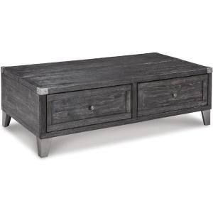 Signature Design by Ashley Todoe Industrial Square End Table with 1 Drawer, 2 Outlets and 2 USB Charging Ports, Dark Gray with Weathered Pine Finish(Dark Gray)