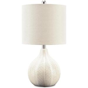 Signature Design by Ashley Wardmont 18″ Modern Dimensional Design Ceramic Table Lamp, White(Off-White)