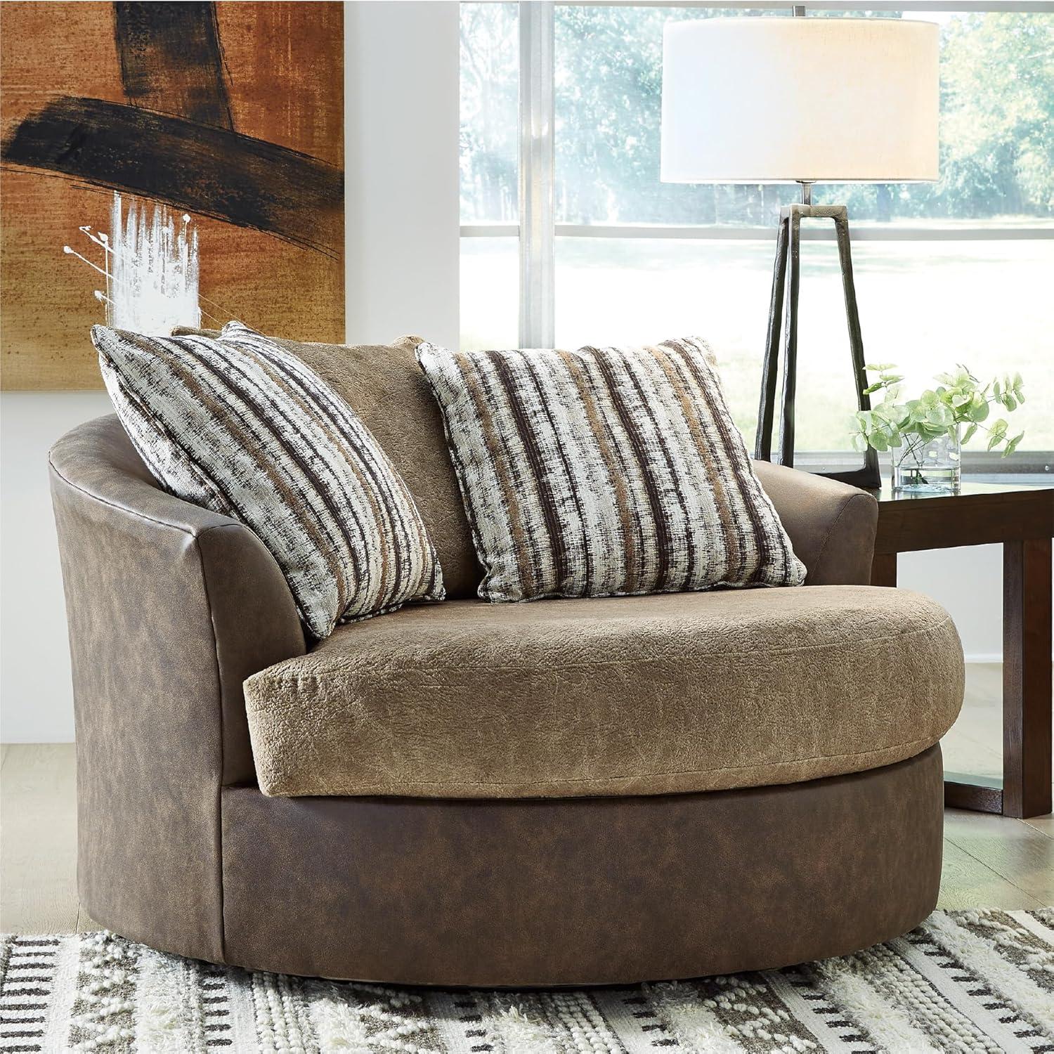 imageSignature Design by Ashley Alesbury Retro Oversized Swivel Accent Chair Dark BrownDark Brown