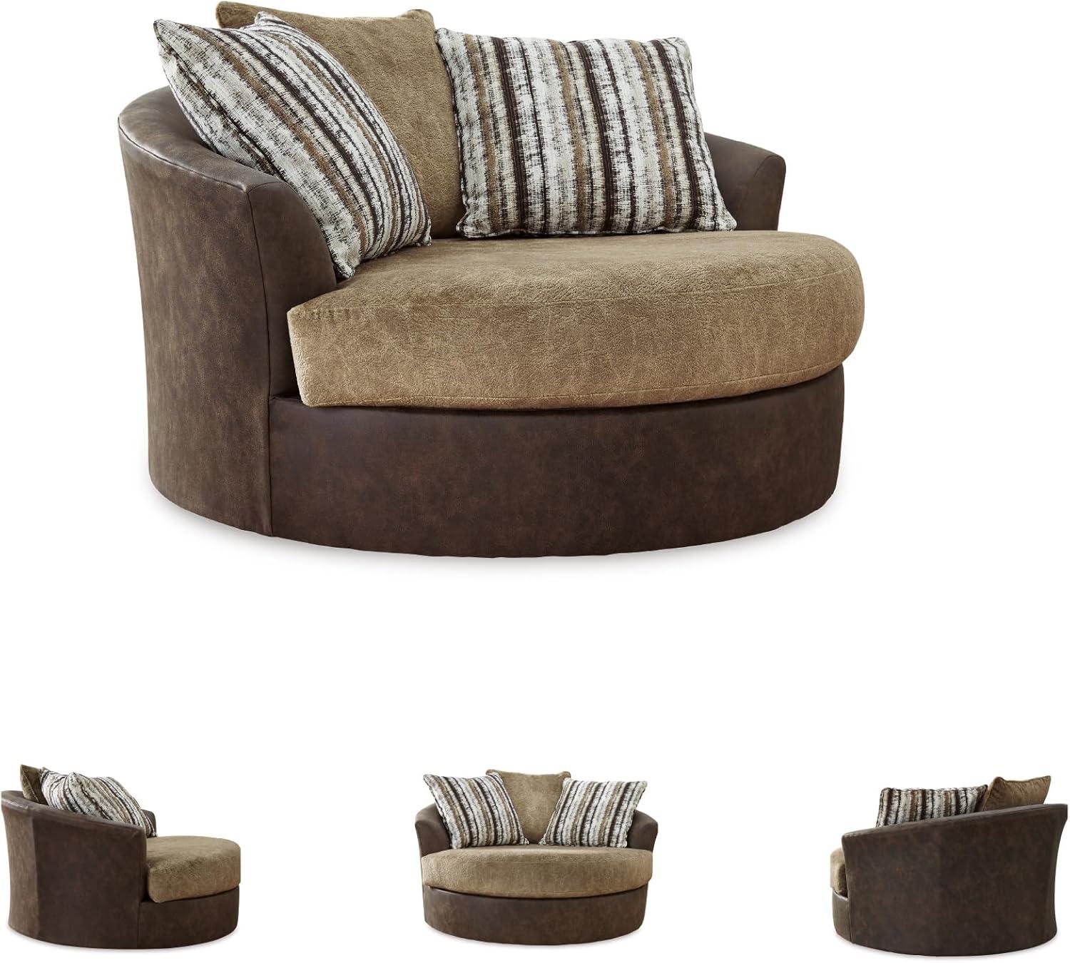 imageSignature Design by Ashley Alesbury Retro Oversized Swivel Accent Chair Dark BrownDark Brown