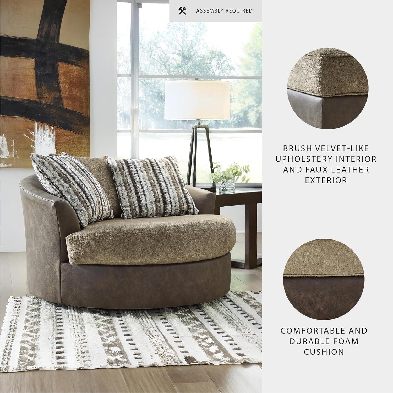 imageSignature Design by Ashley Alesbury Retro Oversized Swivel Accent Chair Dark BrownDark Brown