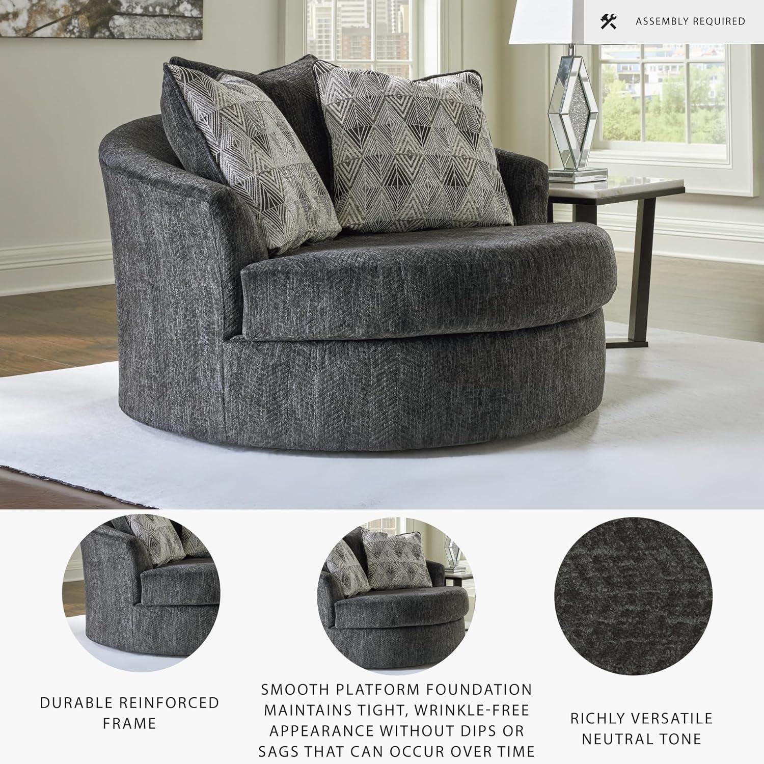 imageSignature Design by Ashley Alesbury Retro Oversized Swivel Accent Chair Dark BrownDark Gray