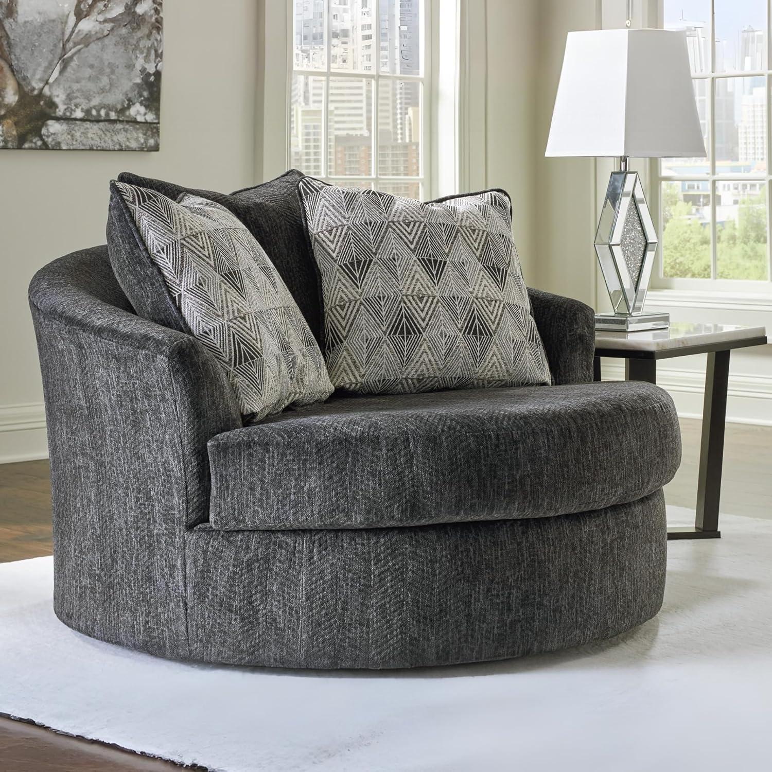 imageSignature Design by Ashley Alesbury Retro Oversized Swivel Accent Chair Dark BrownDark Gray