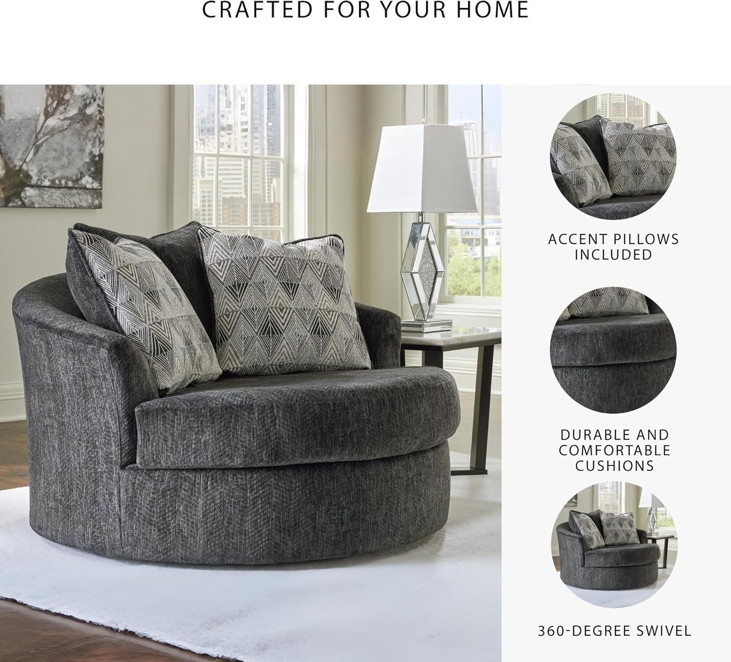 imageSignature Design by Ashley Alesbury Retro Oversized Swivel Accent Chair Dark BrownDark Gray