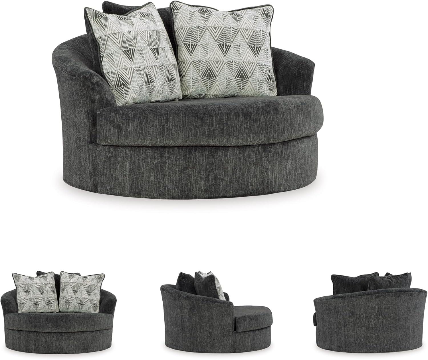 imageSignature Design by Ashley Alesbury Retro Oversized Swivel Accent Chair Dark BrownDark Gray