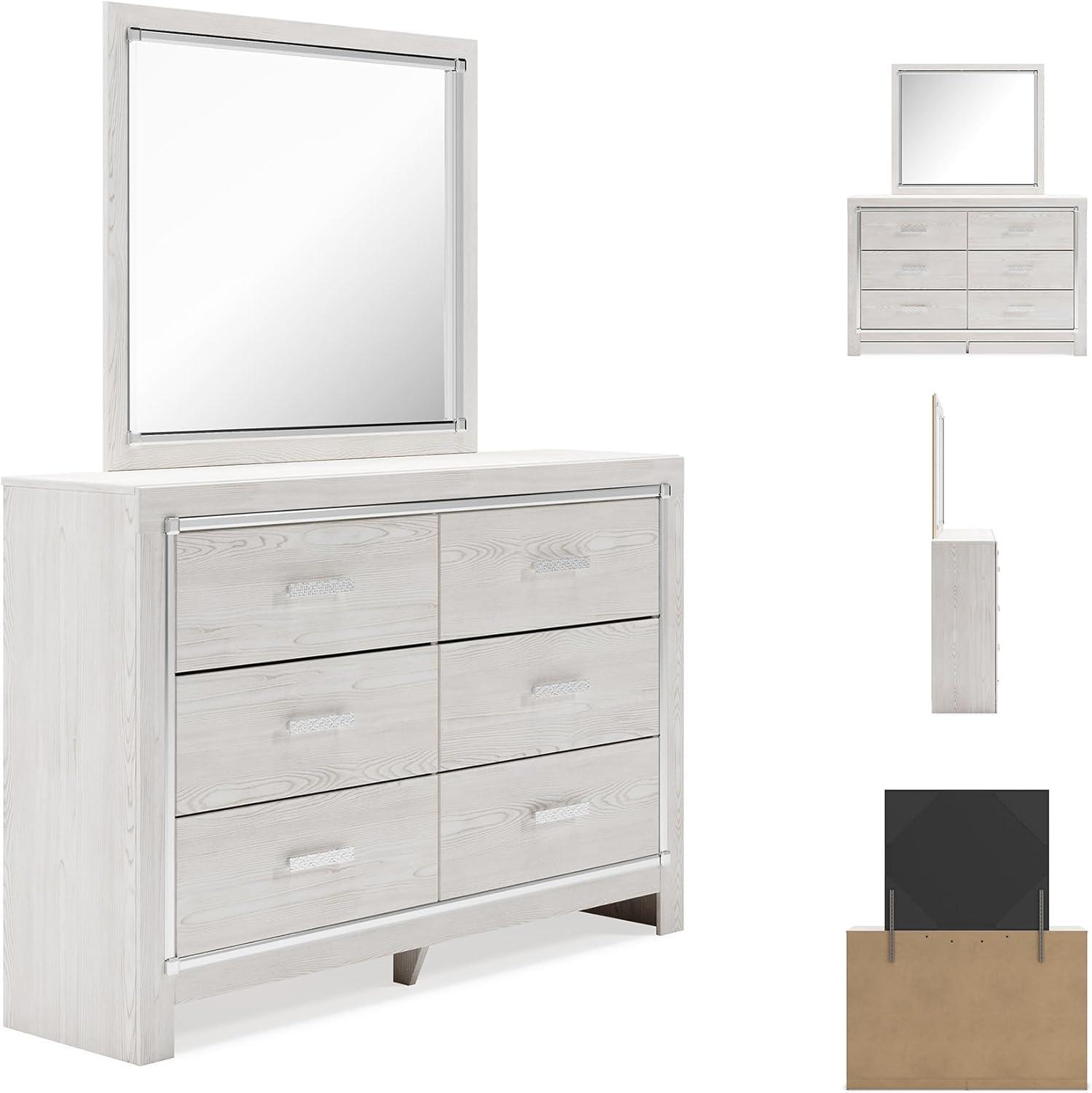 imageSignature Design by Ashley Altyra Modern SmoothGliding 6Drawer Dresser and Mirror with Safety Stop WhiteDresser and Mirror