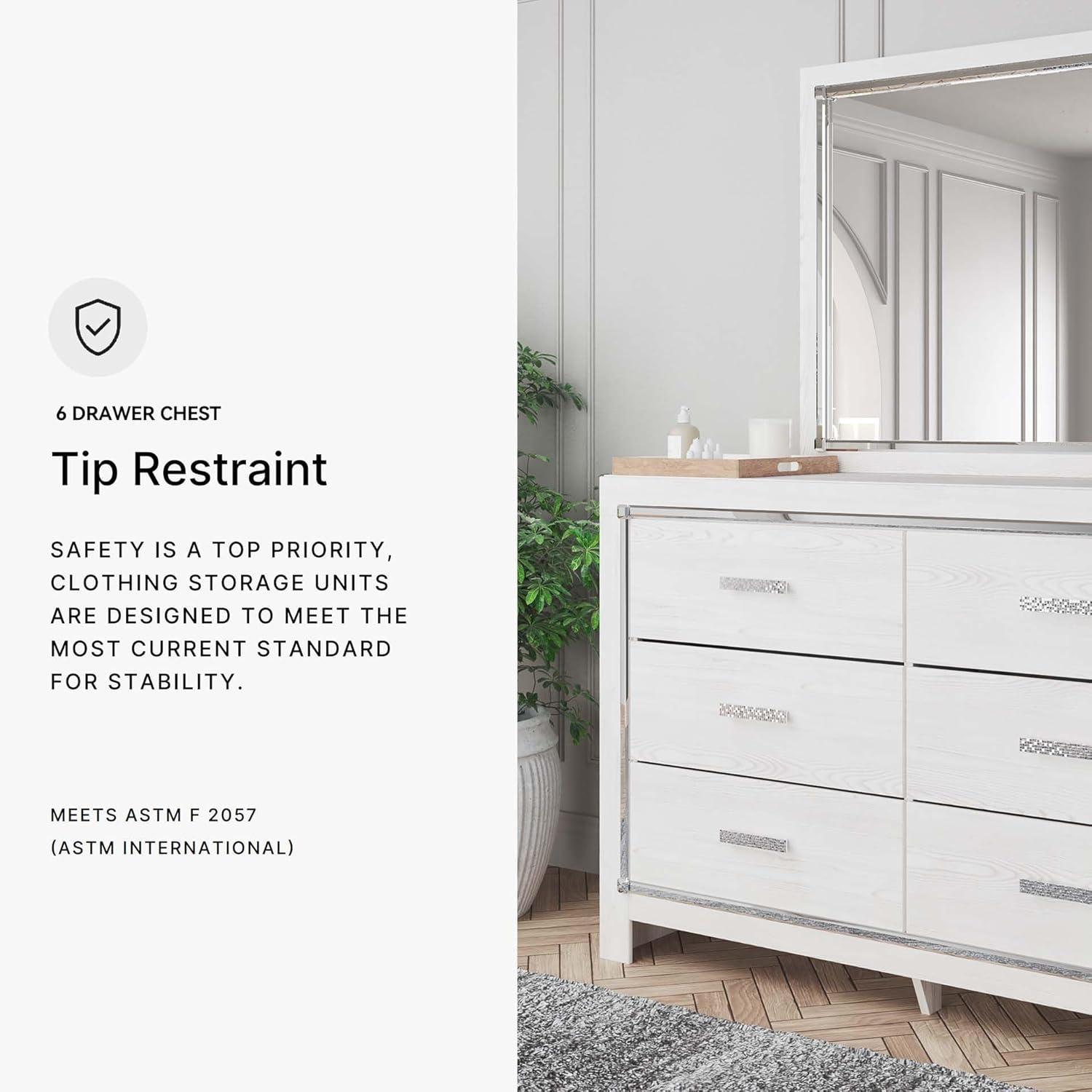 imageSignature Design by Ashley Altyra Modern SmoothGliding 6Drawer Dresser and Mirror with Safety Stop WhiteDresser and Mirror