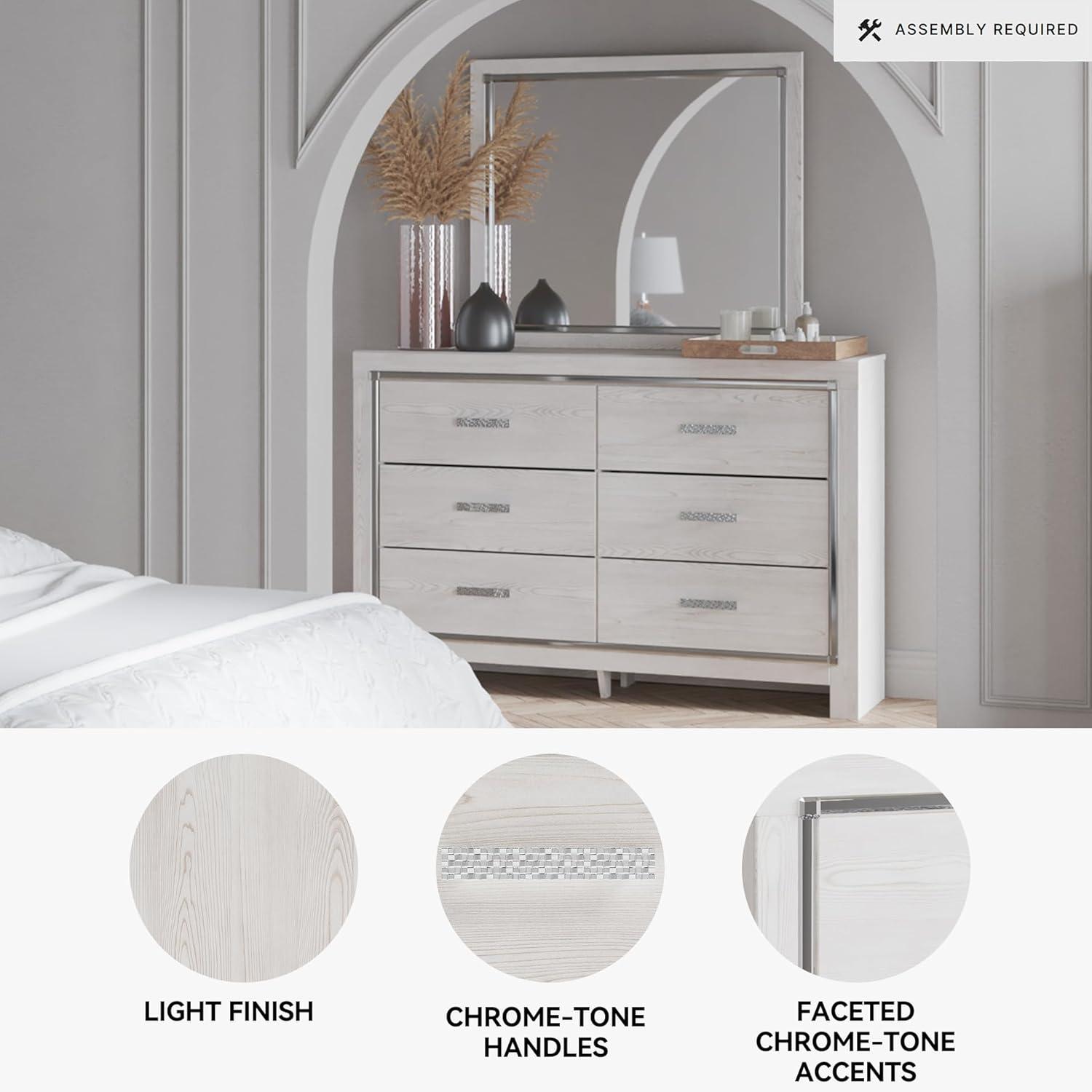 imageSignature Design by Ashley Altyra Modern SmoothGliding 6Drawer Dresser and Mirror with Safety Stop WhiteDresser and Mirror