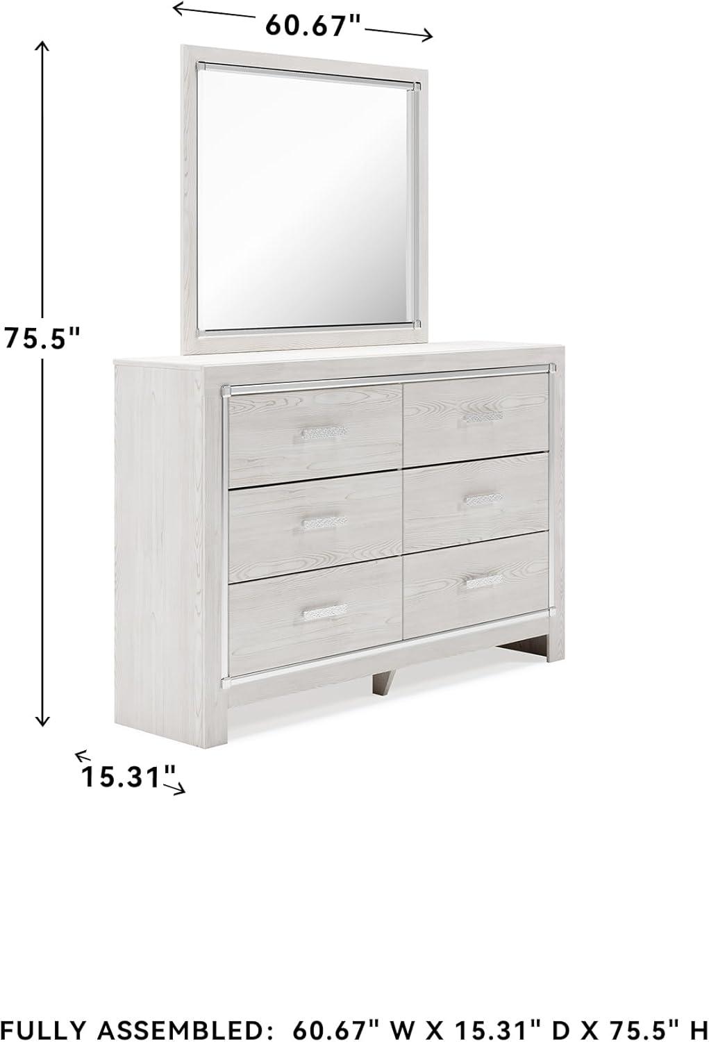 imageSignature Design by Ashley Altyra Modern SmoothGliding 6Drawer Dresser and Mirror with Safety Stop WhiteDresser and Mirror