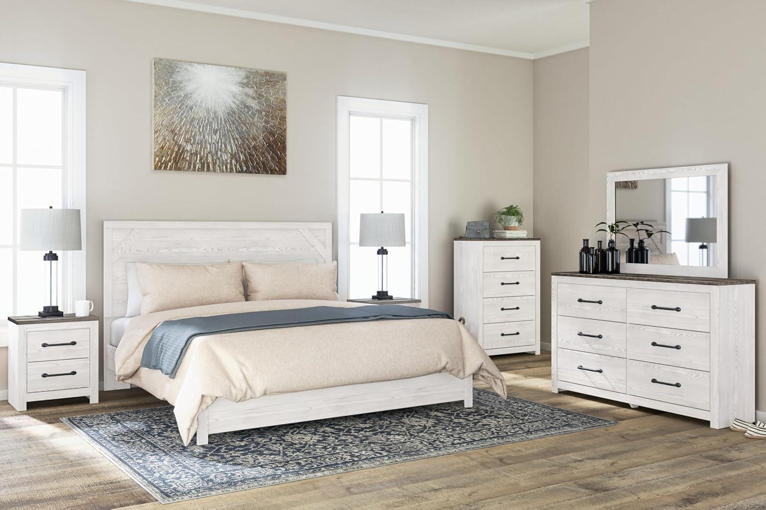 imageSignature Design by Ashley Gerridan Vintage SmoothGliding 6Drawer Dresser and Mirror with Safety Stop White ampamp GrayWhiteGray
