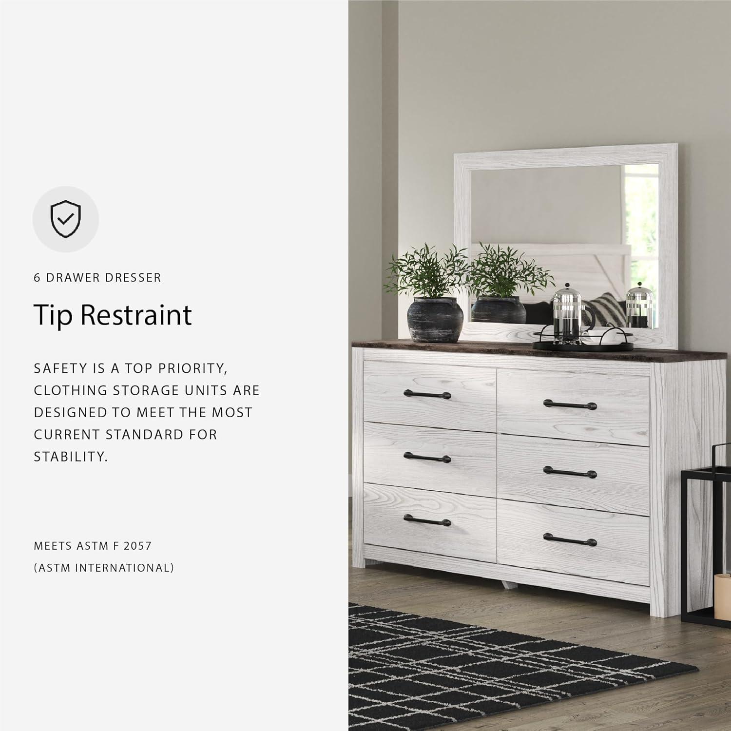 imageSignature Design by Ashley Gerridan Vintage SmoothGliding 6Drawer Dresser and Mirror with Safety Stop White ampamp GrayWhiteGray