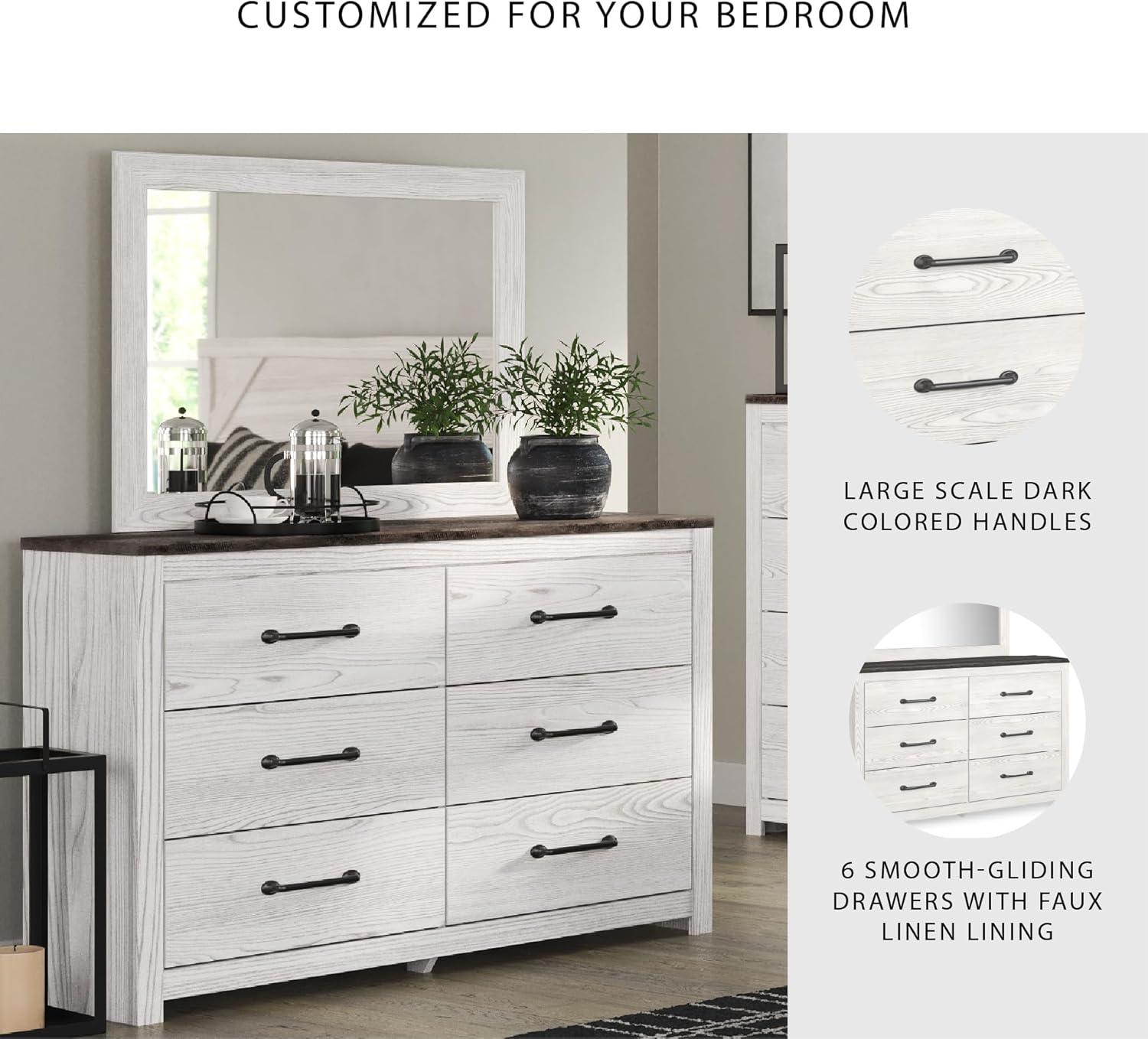 imageSignature Design by Ashley Gerridan Vintage SmoothGliding 6Drawer Dresser and Mirror with Safety Stop White ampamp GrayWhiteGray