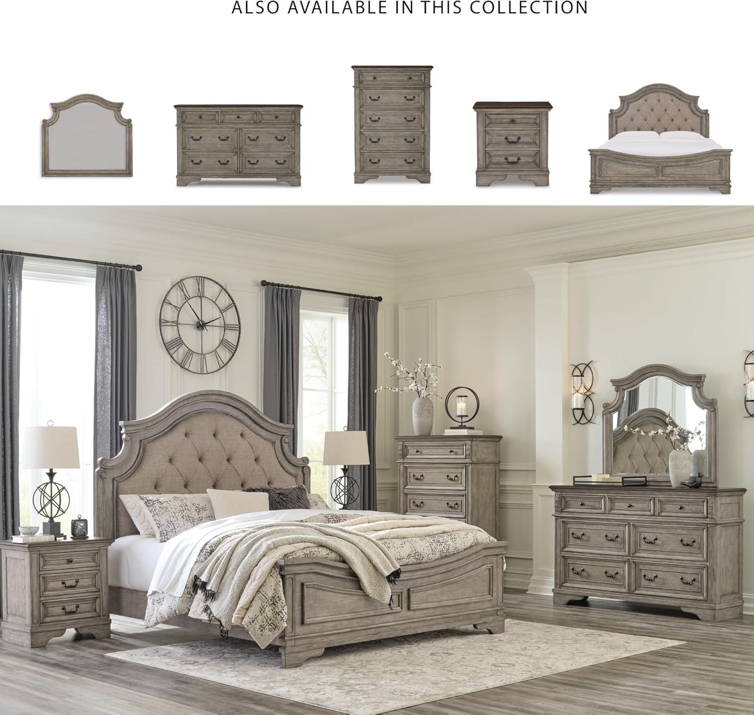 imageSignature Design by Ashley Lodenbay Casual SmoothGliding 7Drawer Dresser and Mirror with Safety Stop Light Gray ampamp Dark BrownAntique Gray