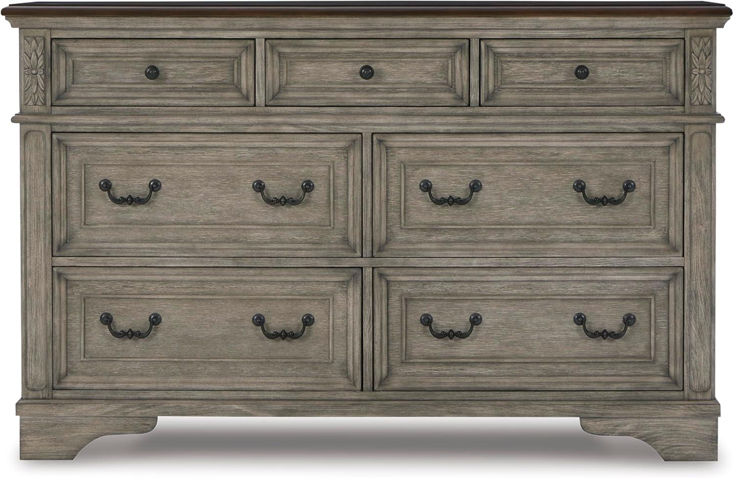 imageSignature Design by Ashley Lodenbay Casual SmoothGliding 7Drawer Dresser and Mirror with Safety Stop Light Gray ampamp Dark BrownAntique Gray