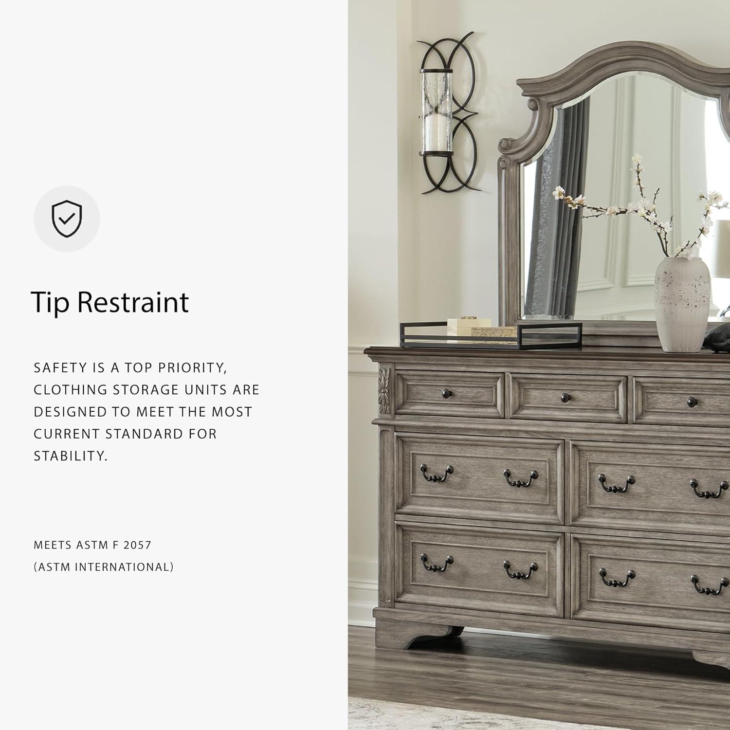 imageSignature Design by Ashley Lodenbay Casual SmoothGliding 7Drawer Dresser and Mirror with Safety Stop Light Gray ampamp Dark BrownAntique Gray