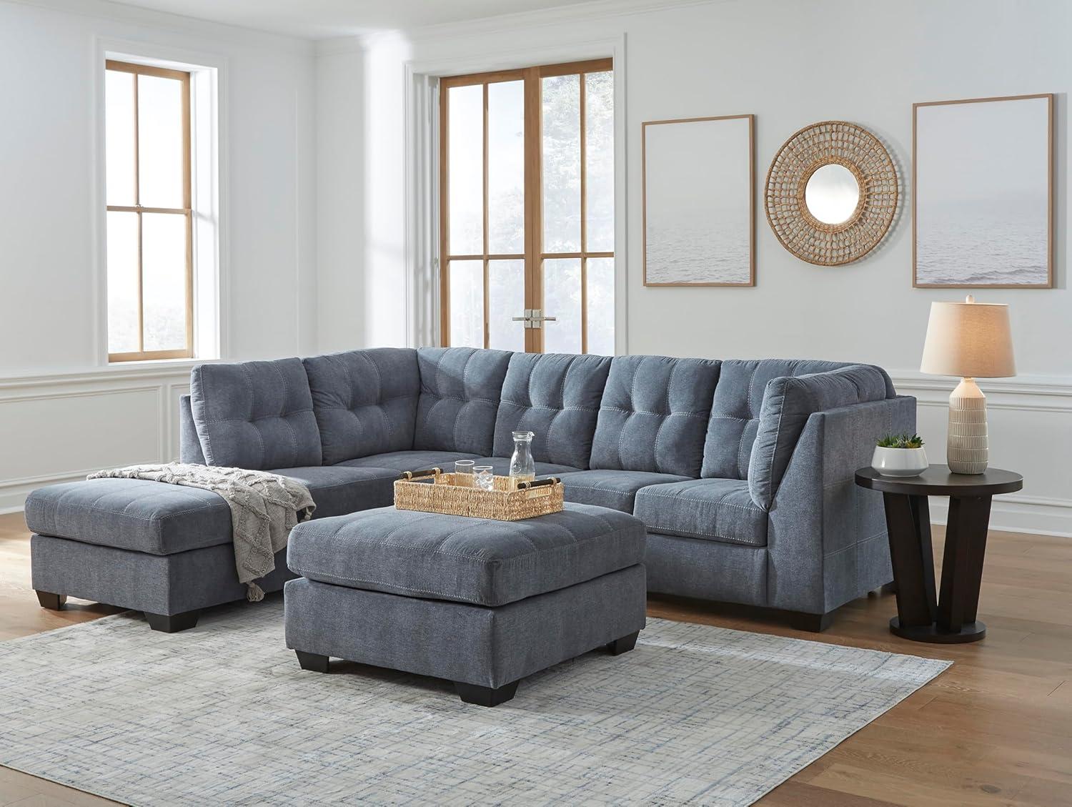imageSignature Design by Ashley Marleton Contemporary RightArm Facing Tufted 2Piece Sectional with Chaise and Loose Seat Cushions Light GrayBlue