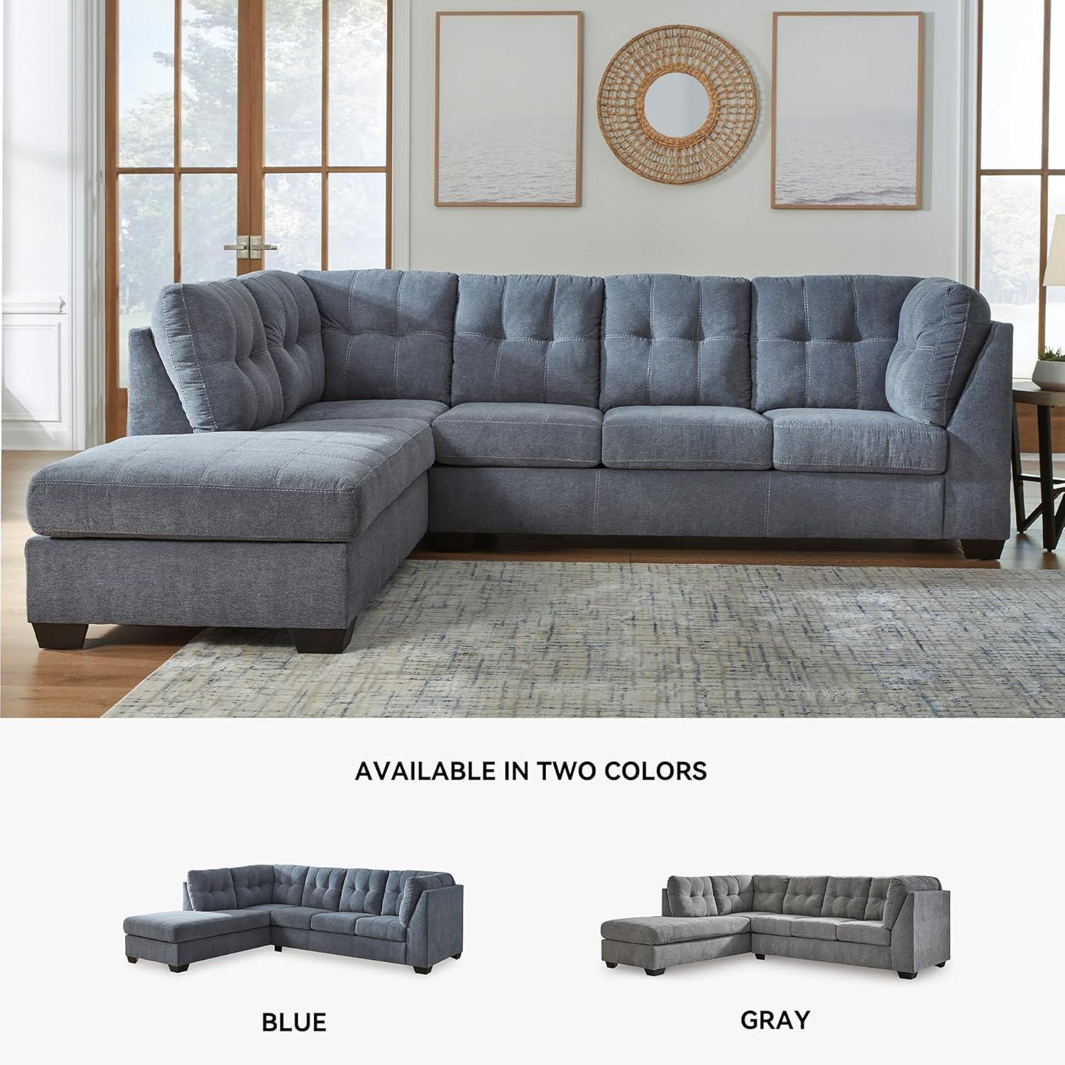 imageSignature Design by Ashley Marleton Contemporary RightArm Facing Tufted 2Piece Sectional with Chaise and Loose Seat Cushions Light GrayBlue