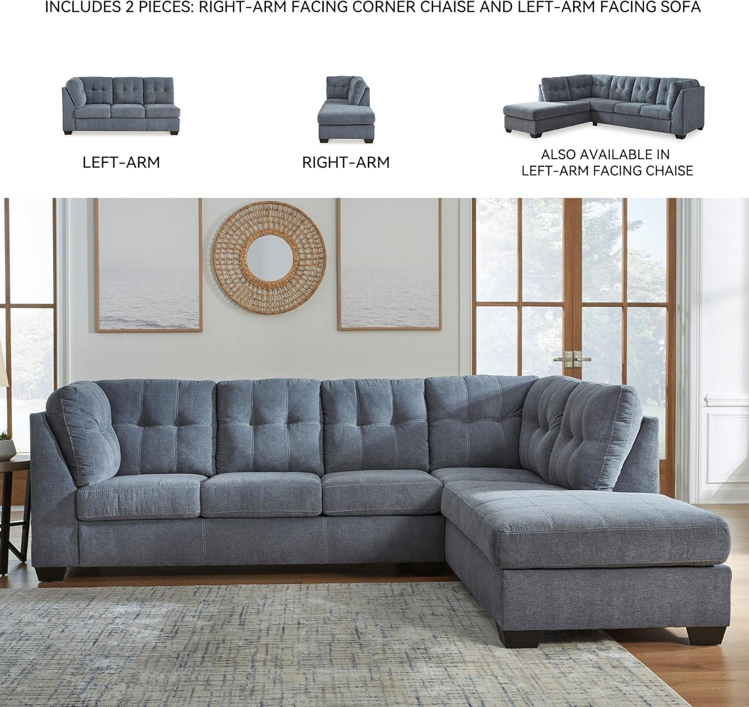 imageSignature Design by Ashley Marleton Contemporary RightArm Facing Tufted 2Piece Sectional with Chaise and Loose Seat Cushions Light GrayBlue