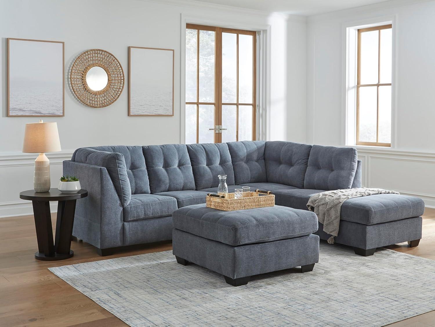 imageSignature Design by Ashley Marleton Contemporary RightArm Facing Tufted 2Piece Sectional with Chaise and Loose Seat Cushions Light GrayBlue