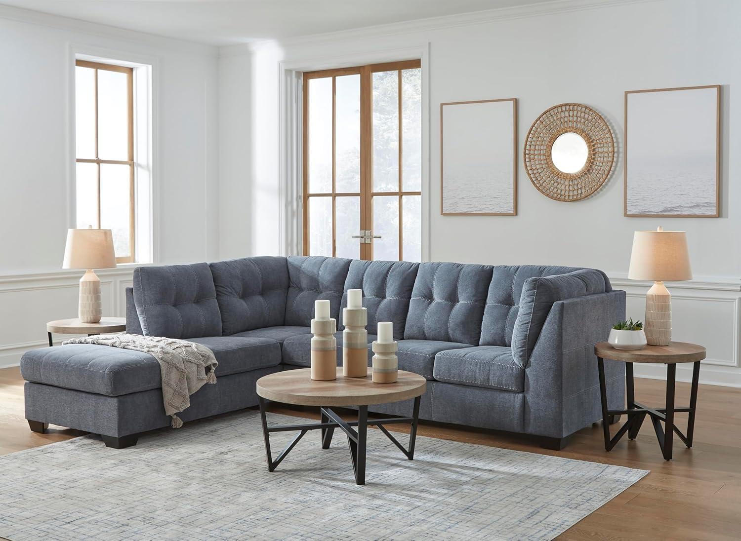 imageSignature Design by Ashley Marleton Contemporary RightArm Facing Tufted 2Piece Sectional with Chaise and Loose Seat Cushions Light GrayBlue