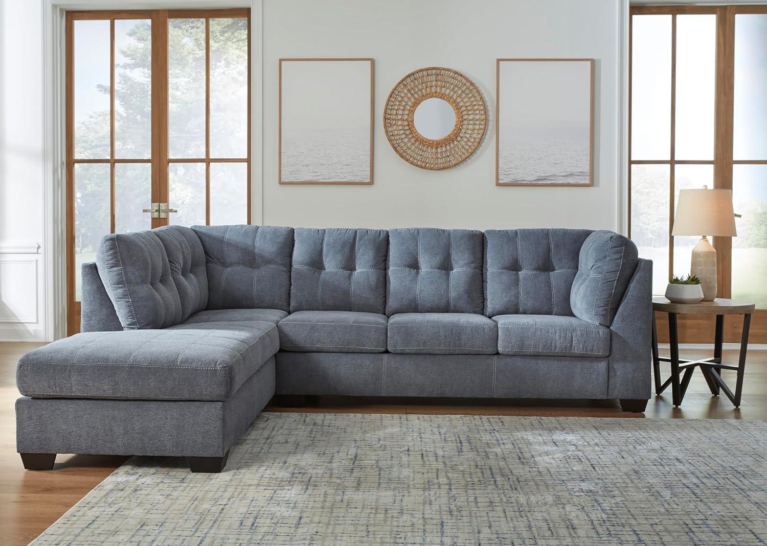 imageSignature Design by Ashley Marleton Contemporary RightArm Facing Tufted 2Piece Sectional with Chaise and Loose Seat Cushions Light GrayBlue