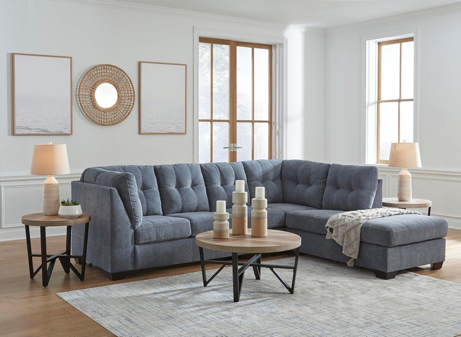 imageSignature Design by Ashley Marleton Contemporary RightArm Facing Tufted 2Piece Sectional with Chaise and Loose Seat Cushions Light GrayBlue