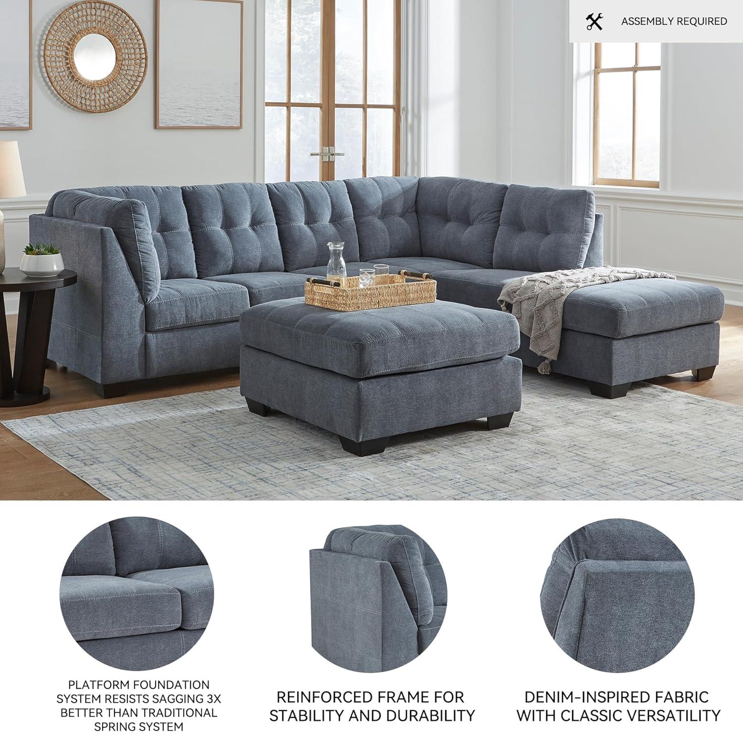 imageSignature Design by Ashley Marleton Contemporary RightArm Facing Tufted 2Piece Sectional with Chaise and Loose Seat Cushions Light GrayBlue